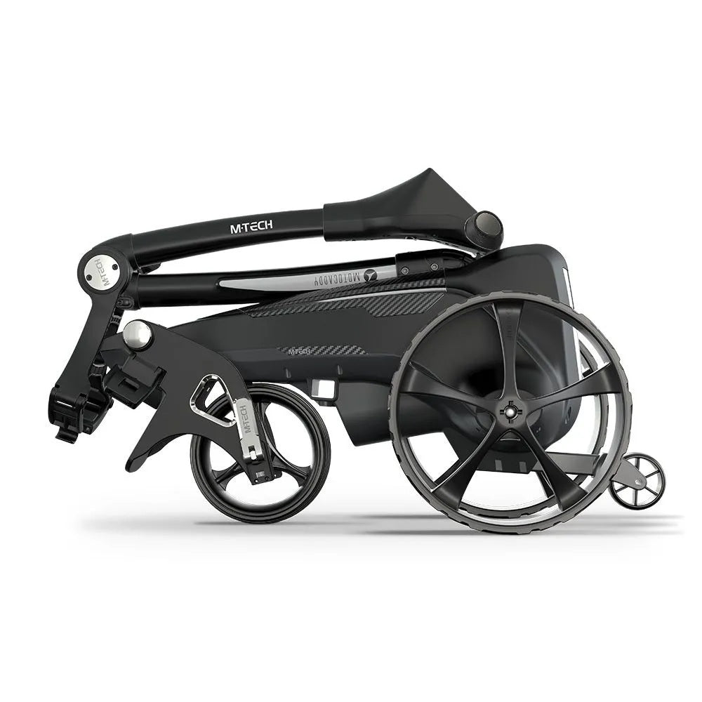 2025 Motocaddy Electric Golf Trolley - M-Tech GPS Ultra Lithium Battery - side view, folded