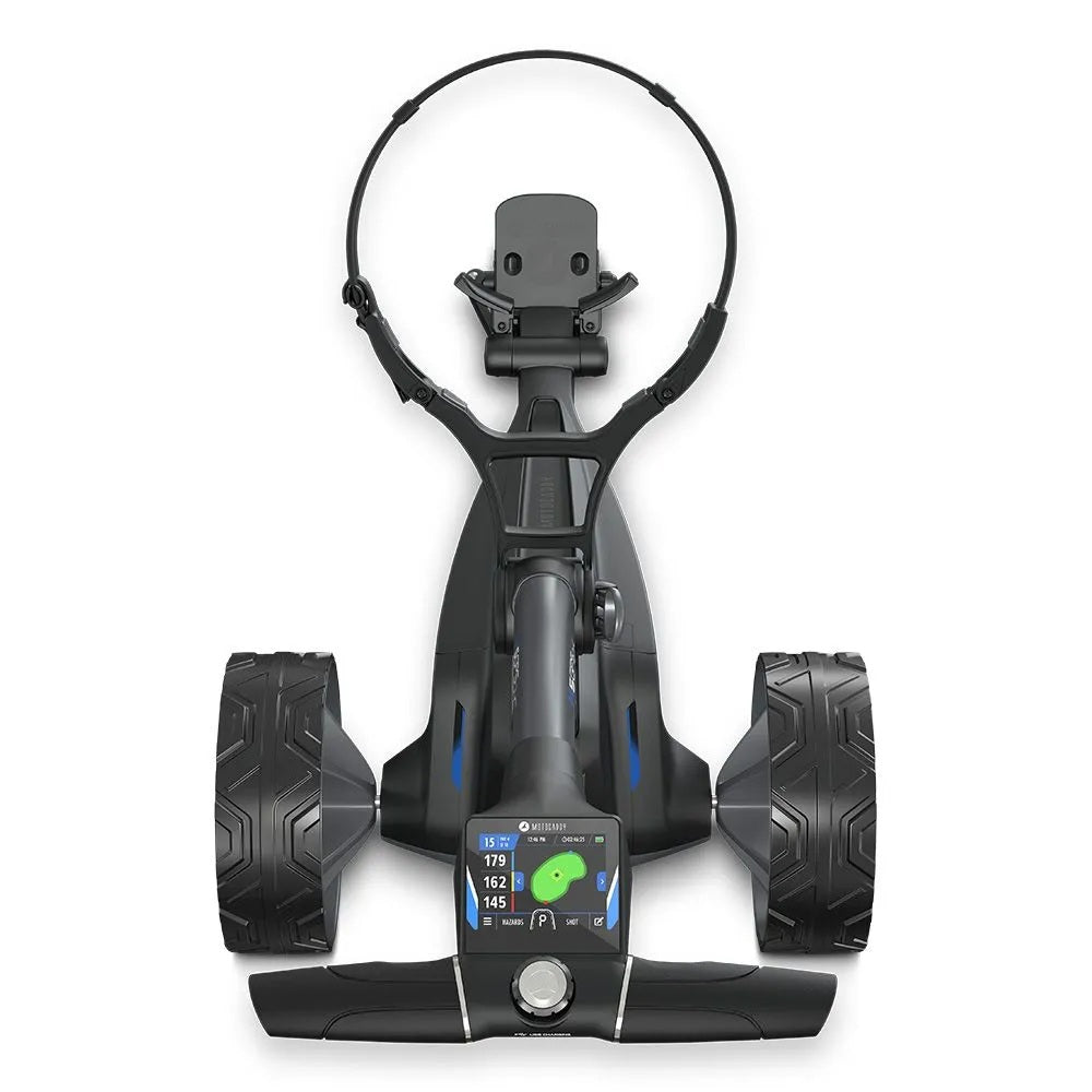 2025 Motocaddy Electric Golf Trolley - M5 GPS DHC Ultra Lithium Battery - overhead view, handle
