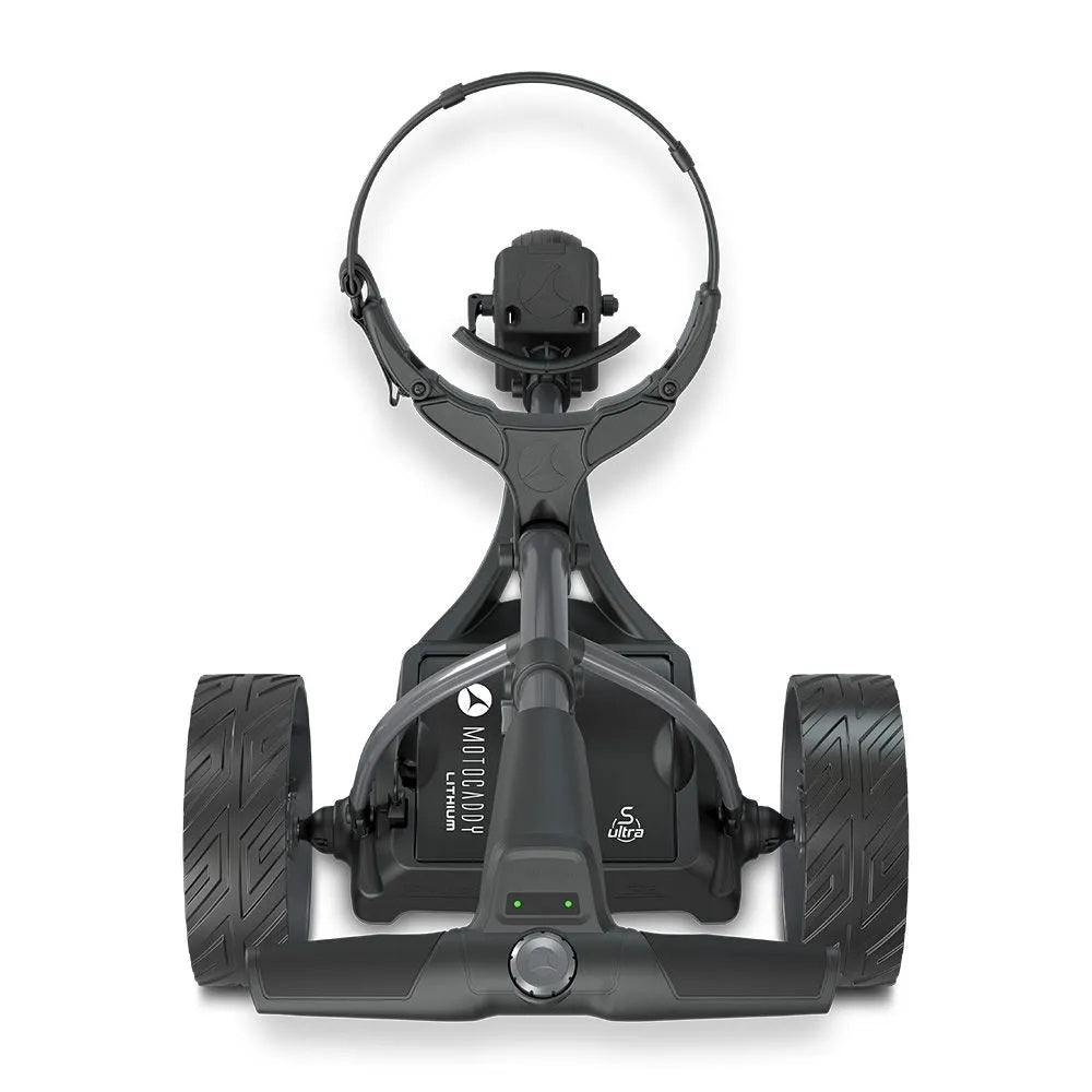 2025 Motocaddy Electric Golf Trolley - SE Ultra Lithium Battery & Charger - overhead view, handle