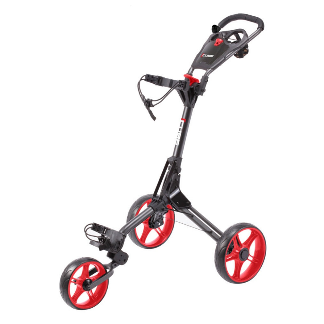 SkyMax Cube 3.0 Push Golf Trolley - 3-Wheel - Charcoal/Red