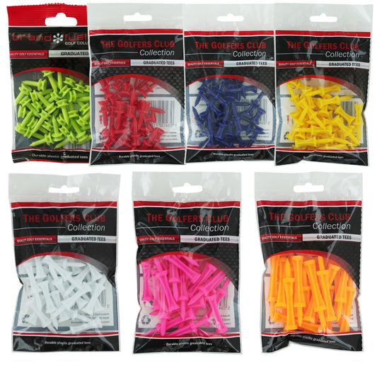 Brand Fusion Plastic Graduated Castle Golf Tees - showing the available colours