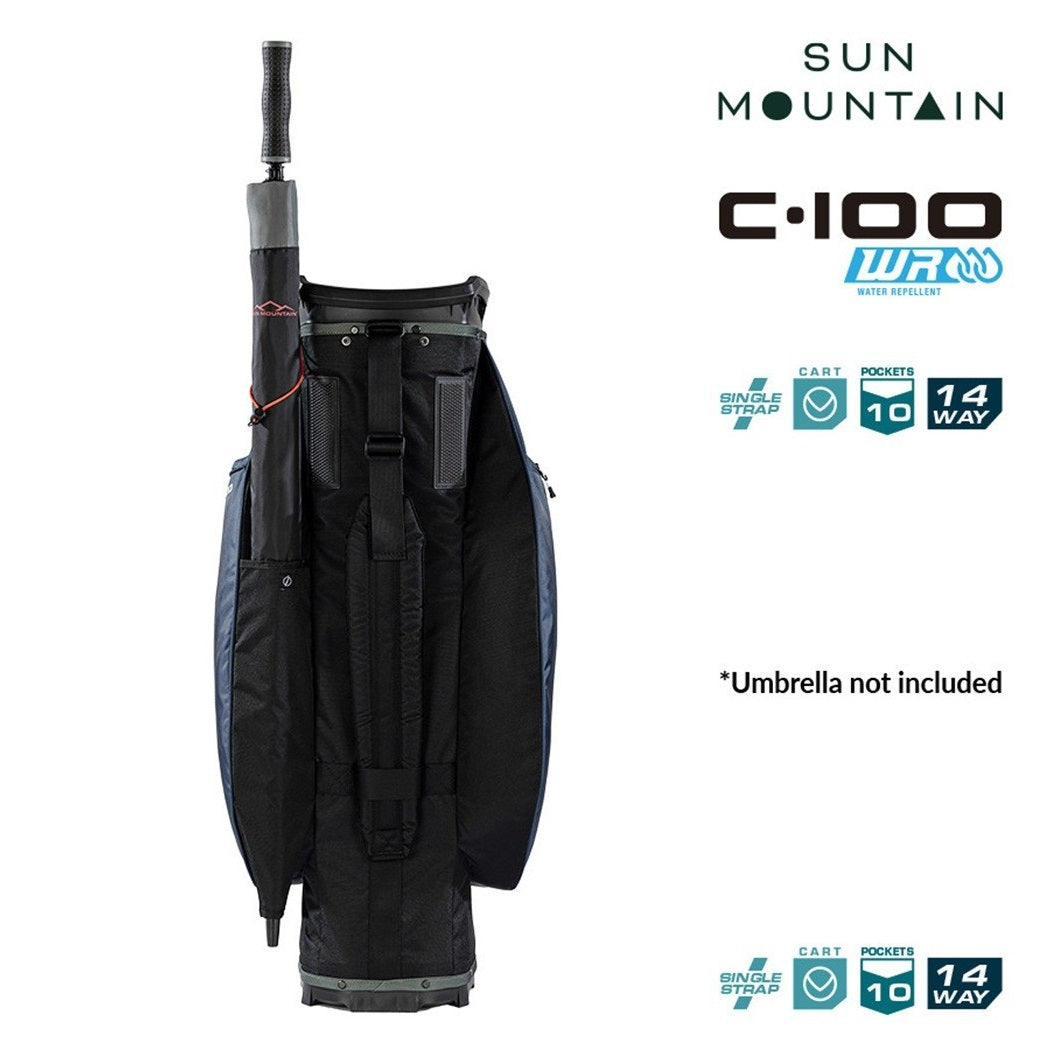Sun Mountain C-100 14-Way Lightweight Cart Golf Bag - Black/Olive/Inferno - rear view with carry strap