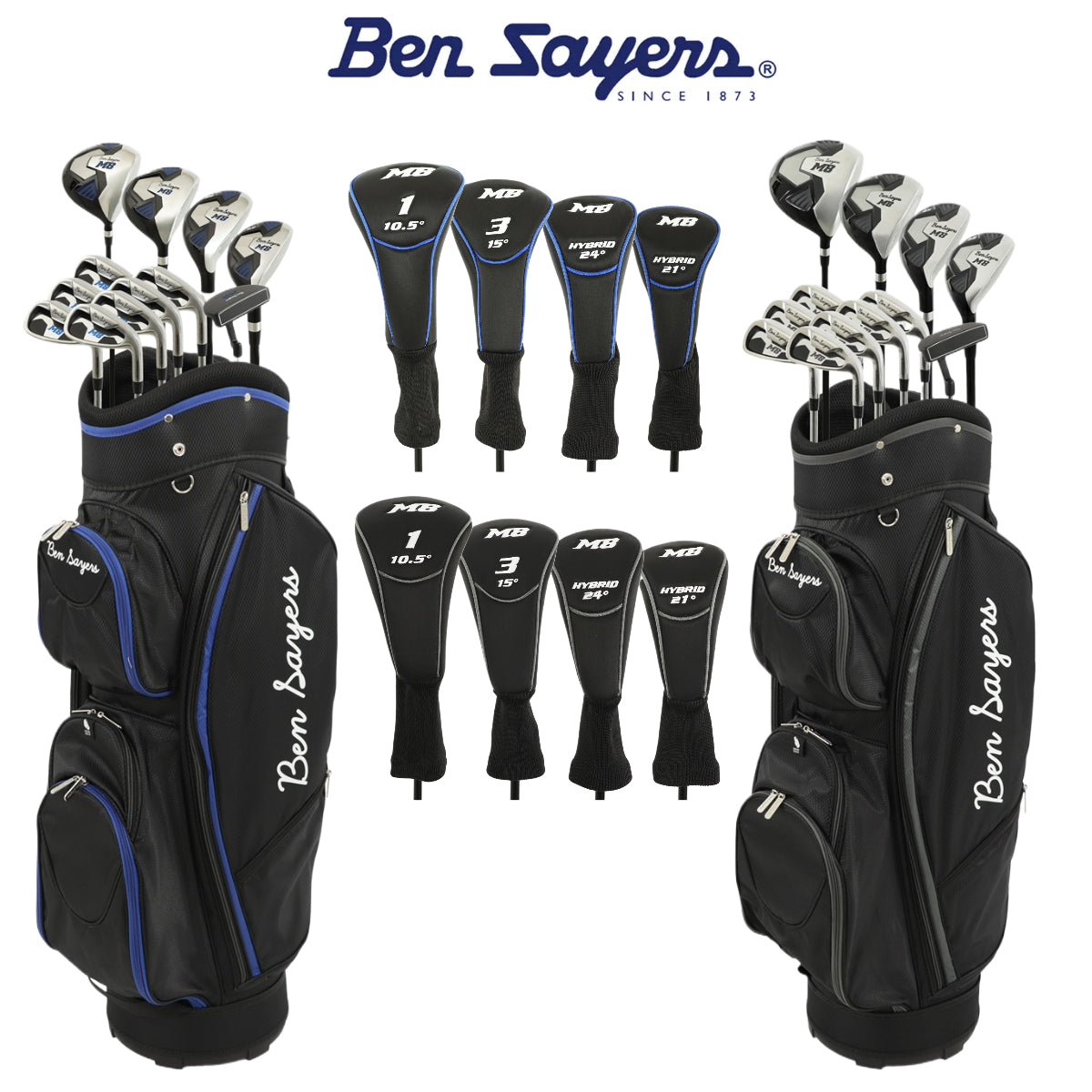 Ben Sayers 2025 Package Set M8 Mens Golf Clubs & Cart Bag - Steel or Graphite - clubs and bags with headcovers