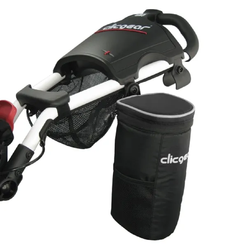 Clicgear Cooler Tube - Insulated Drinks Holder For Golf Trolley - Black - showing the holder closed