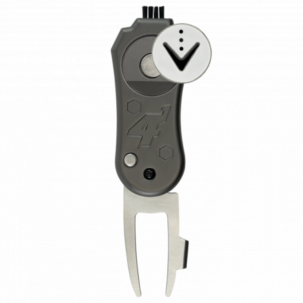 Callaway 4in1 Switch Blade Divot Tool (Black) - spring-loaded divot tool flips open with the simple click of a button