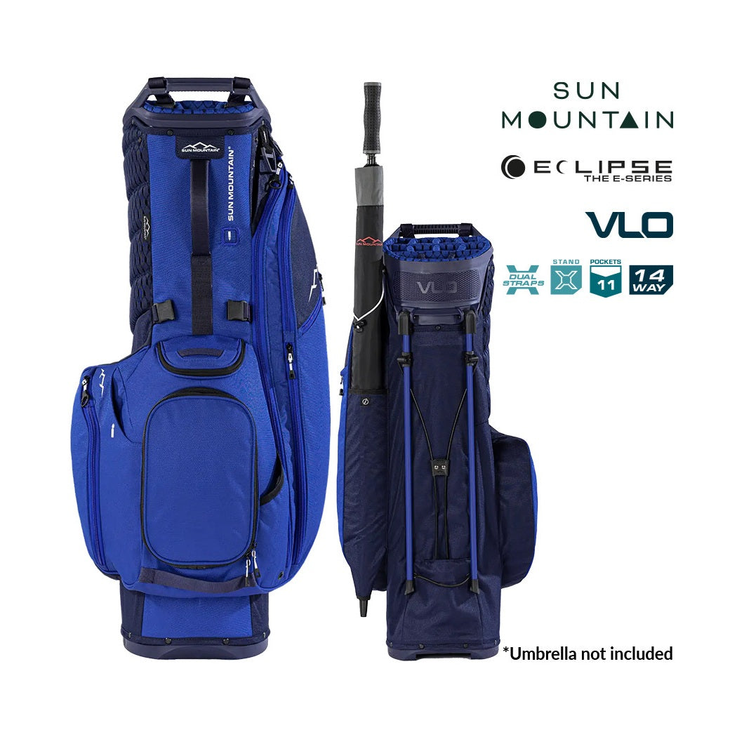 Sun Mountain Eclipse E4.5 VLO 14-Way Hybrid Golf Bag - Navy/Falcon Blue - front and rear views
