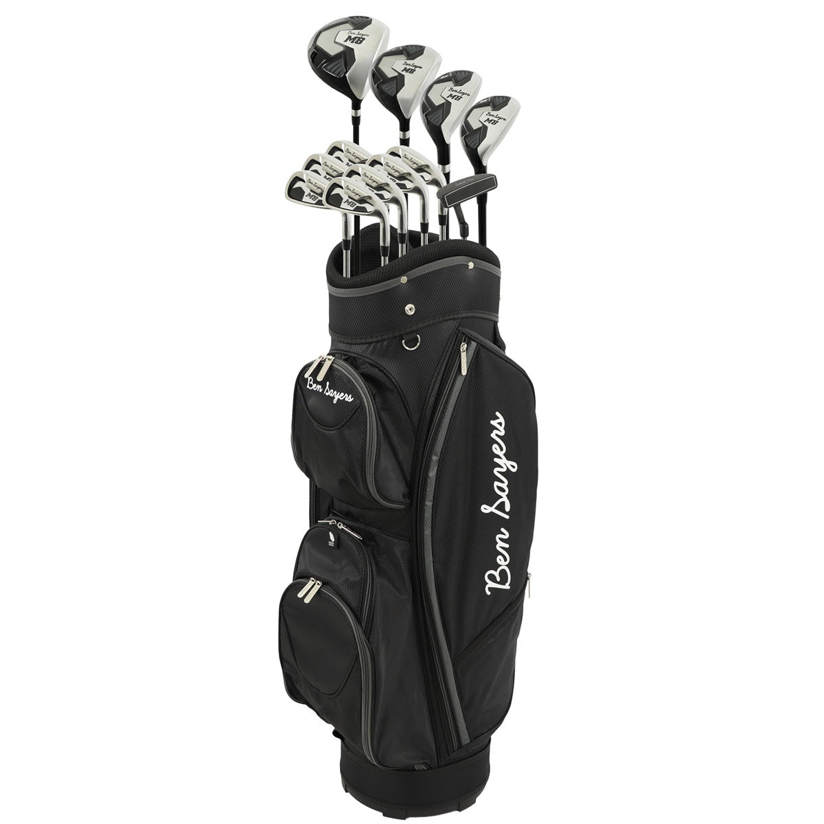 Ben Sayers 2025 Package Set M8 Mens Golf Clubs & Cart Bag - Steel or Graphite - black/grey bag with clubs