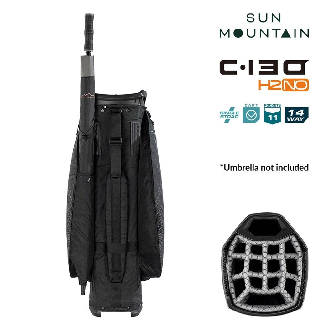 Sun Mountain H2NO C-130 Cart/Trolley Bag 14-Way - Black - rear view with carry strap