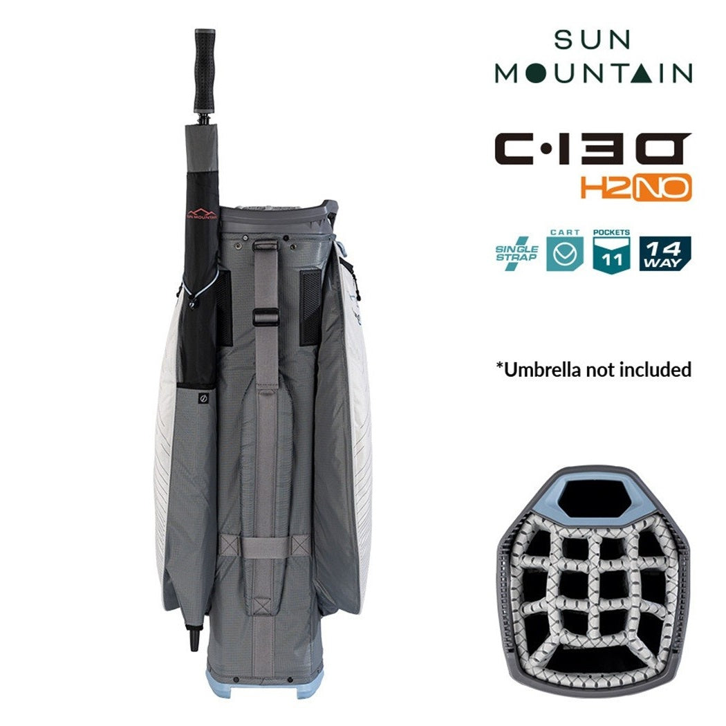 Sun Mountain H2NO C-130 Cart/Trolley Bag 14-Way - Nickel/Platinum/Ash - rear view with carry strap