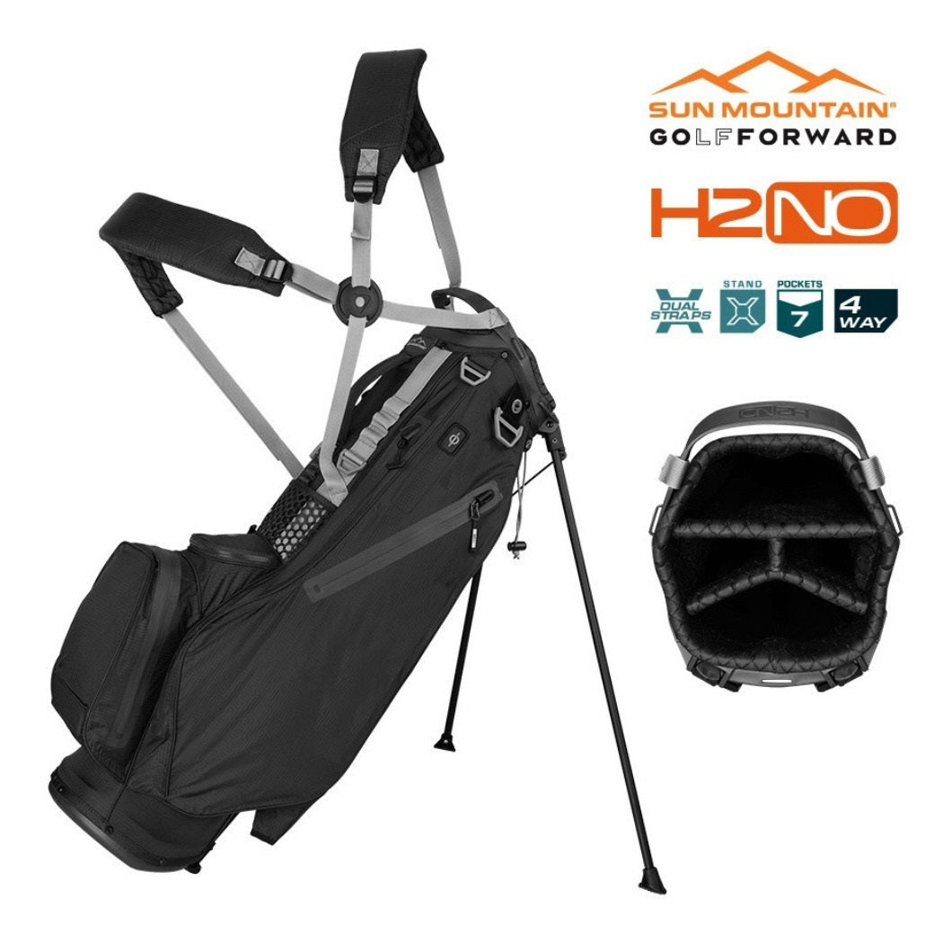 Sun Mountain H2NO LiteSpeed Waterproof 4-Way Stand Bag (No Logo) - Black - with features