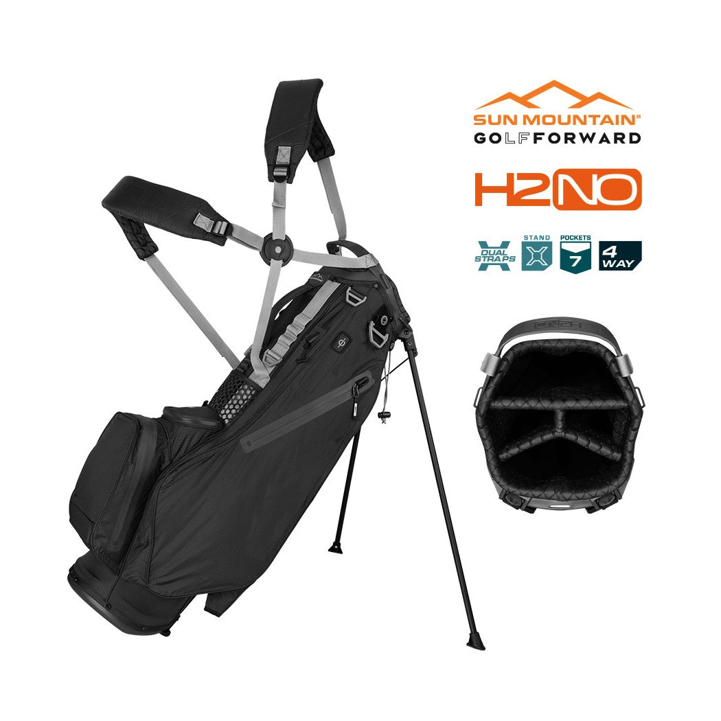 Sun Mountain H2NO LiteSpeed Waterproof 4-Way Stand Bag (No Logo) - Black - features