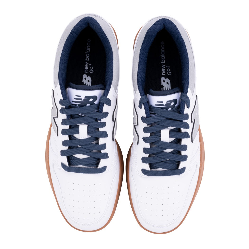 New Balance Men`s 480 SL Spikeless Golf Shoes - White/Brown - overhead view