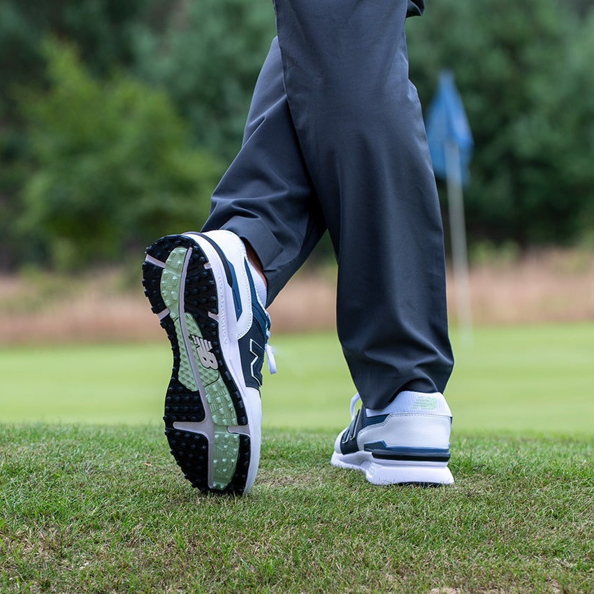 New Balance Men`s 997 SL Spikeless Golf Shoes - Navy/White - lifestyle image