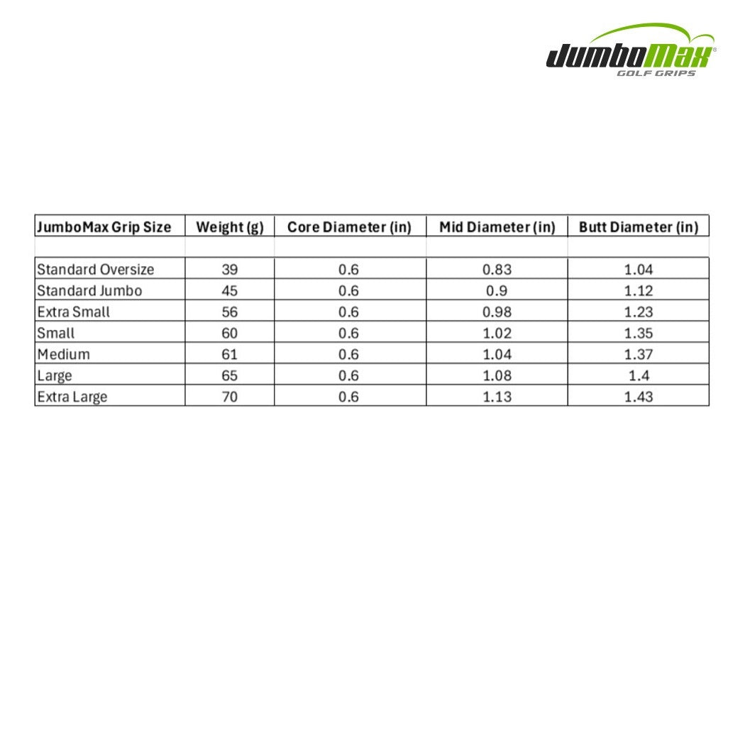 JumboMax Zenlite Series Grip - size specifications