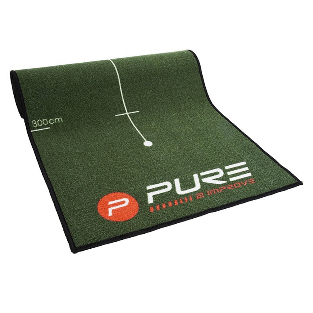 Pure2Improve Birdie Drill Golf Putting Mat (400x66cm) - partly rolled up