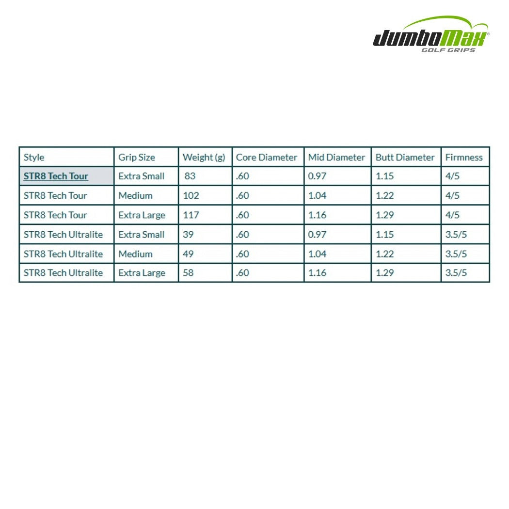 JumboMax STR8 Tech Grip - size specifications