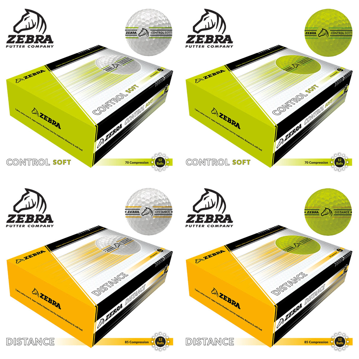 Zebra Golf Balls - 1 Dozen - Control or Distance - White or Yellow - 2025 Range