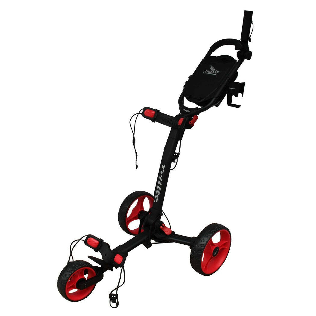 Axglo TriLite 3-Wheel Golf Trolley Push Cart - Black/Red