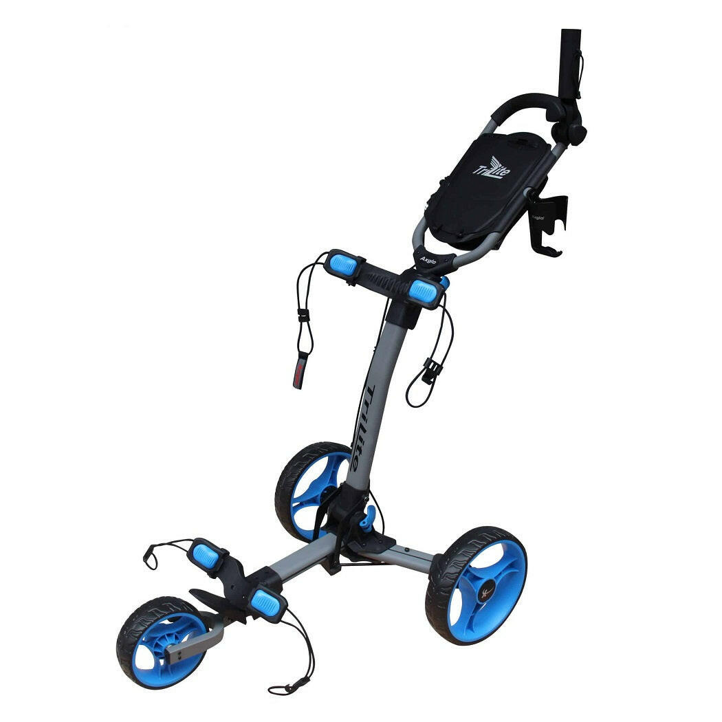 Axglo TriLite 3-Wheel Golf Trolley Push Cart - Grey/Blue