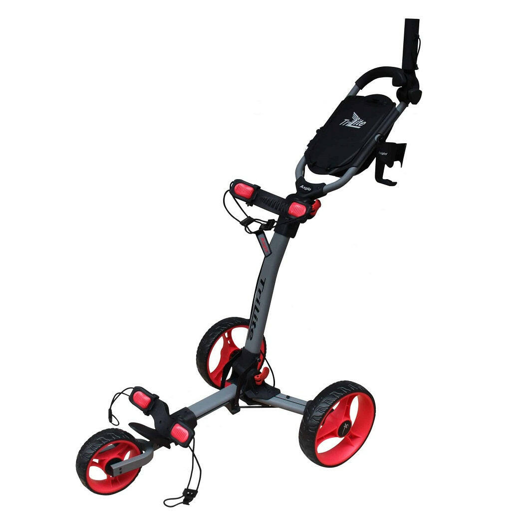 Axglo TriLite 3-Wheel Golf Trolley Push Cart - Grey/Red