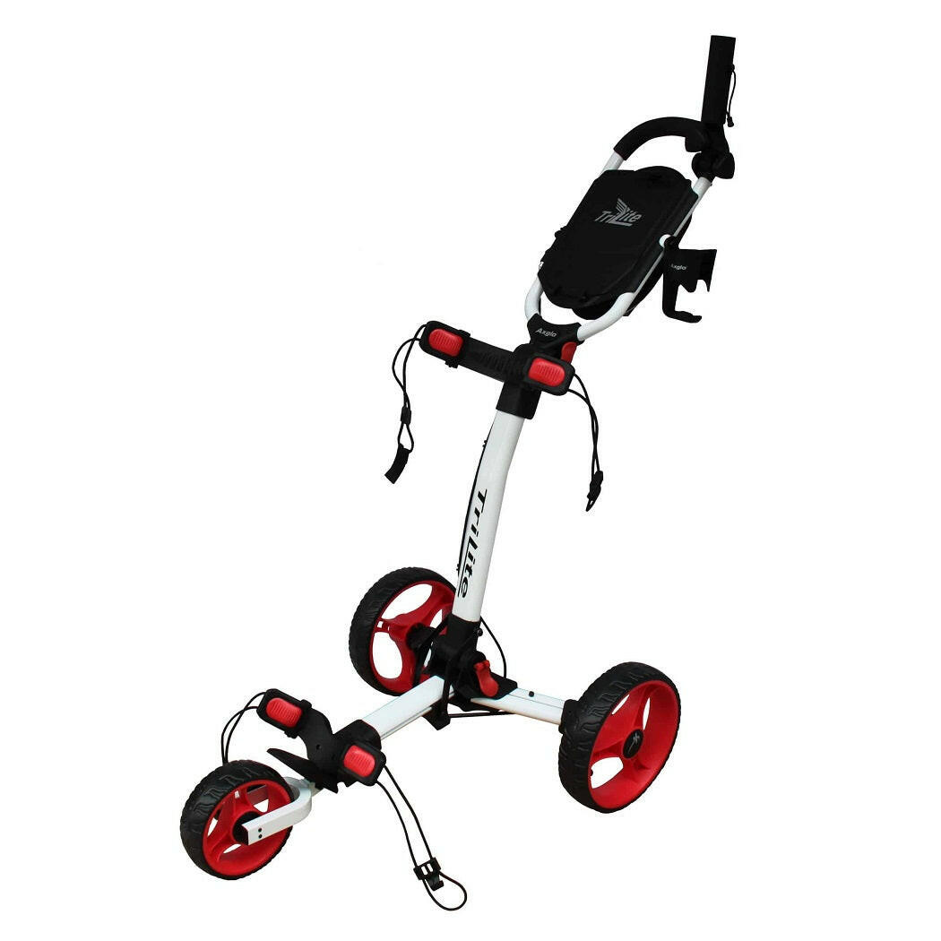 Axglo TriLite 3-Wheel Golf Trolley Push Cart - White/Red