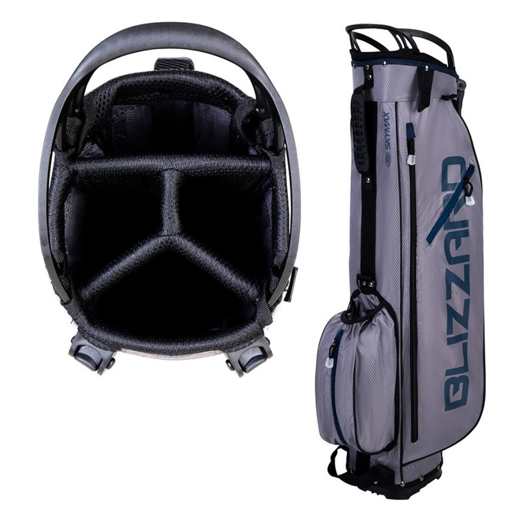 Skymax Blizzard Stand Bag - Grey/Navy - shown standing with 4-way divider
