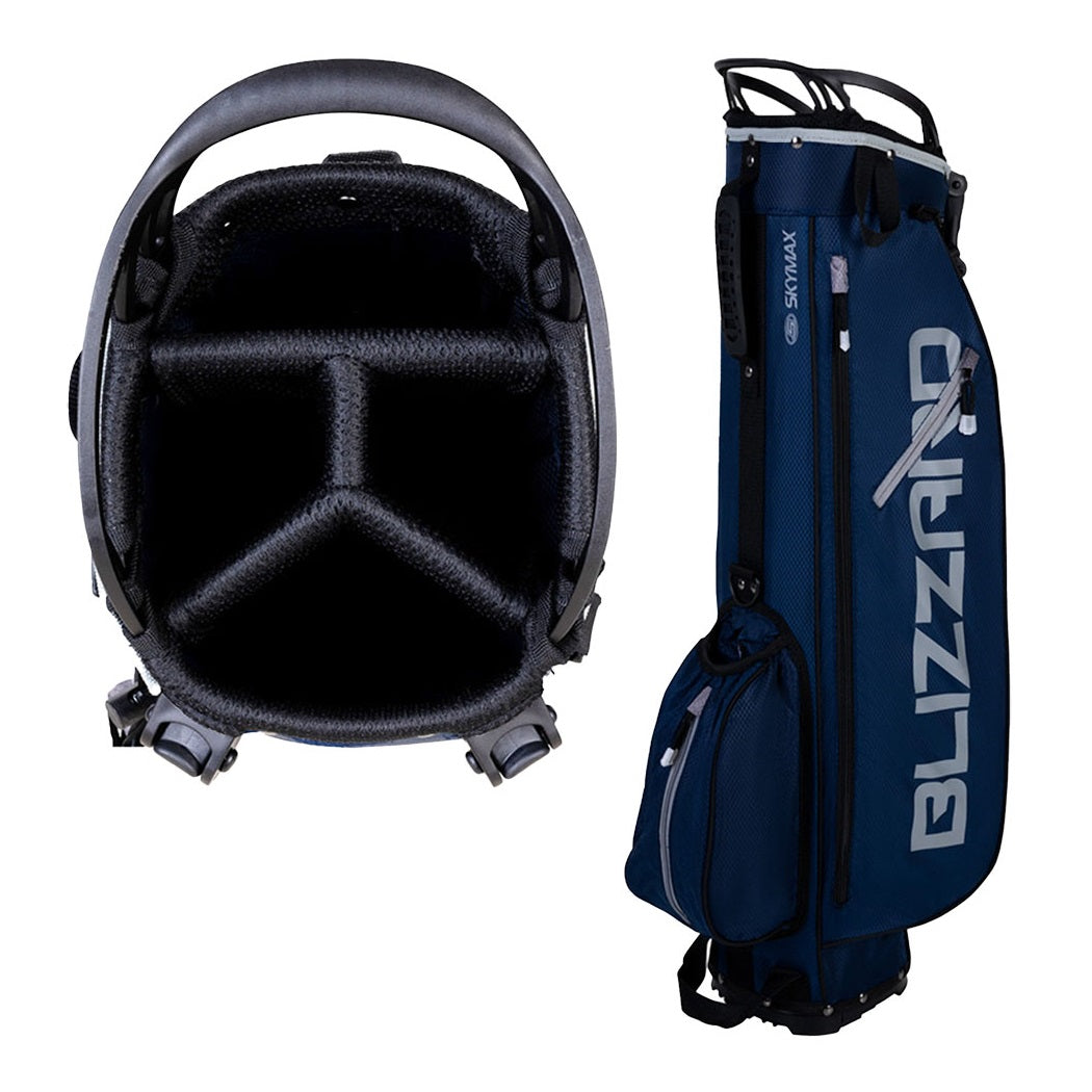 Skymax Blizzard Stand Bag - Navy/Grey - shown standing with 4-way divider