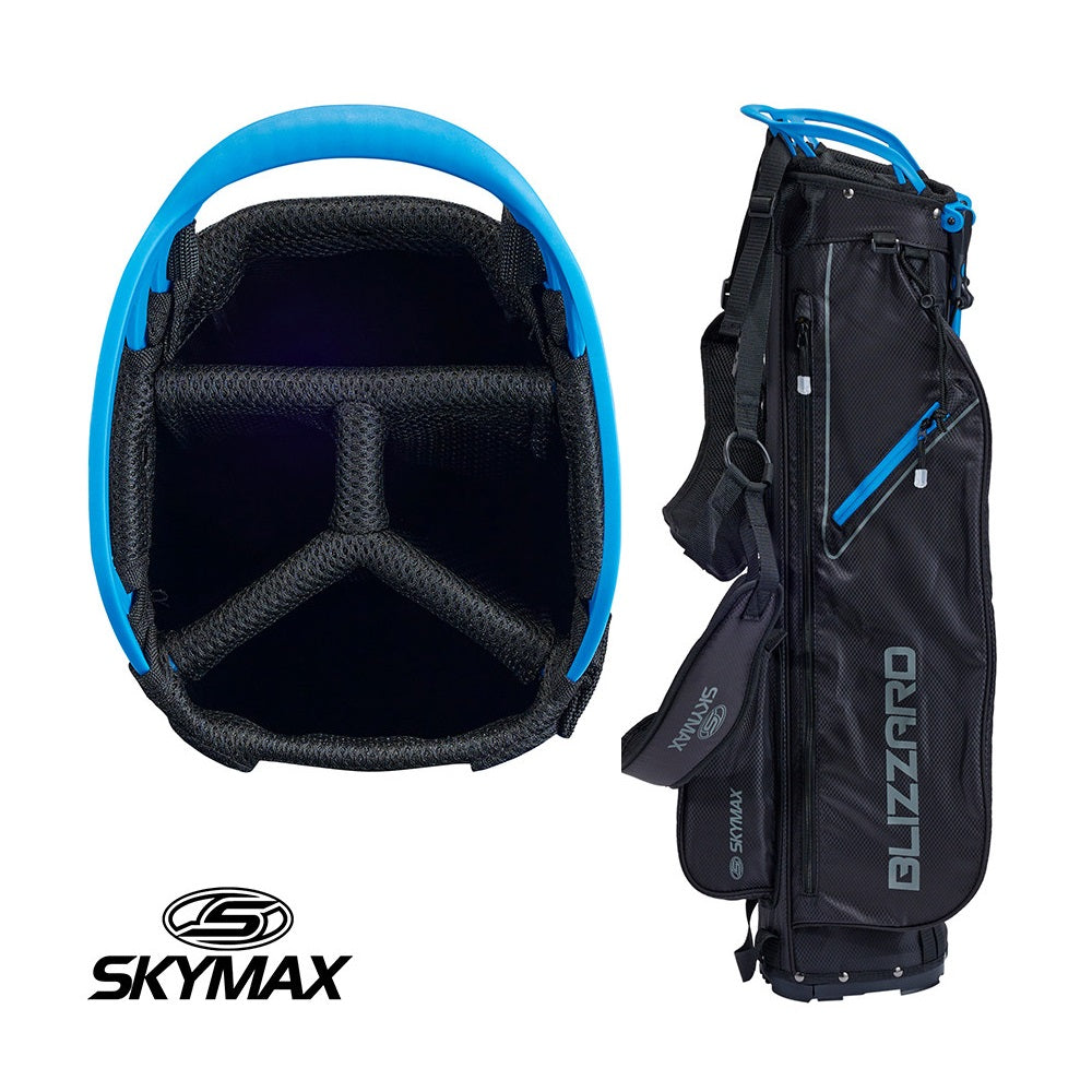 Skymax Blizzard Lightweight Stand Bag - Black/Blue side view and 4-way divider