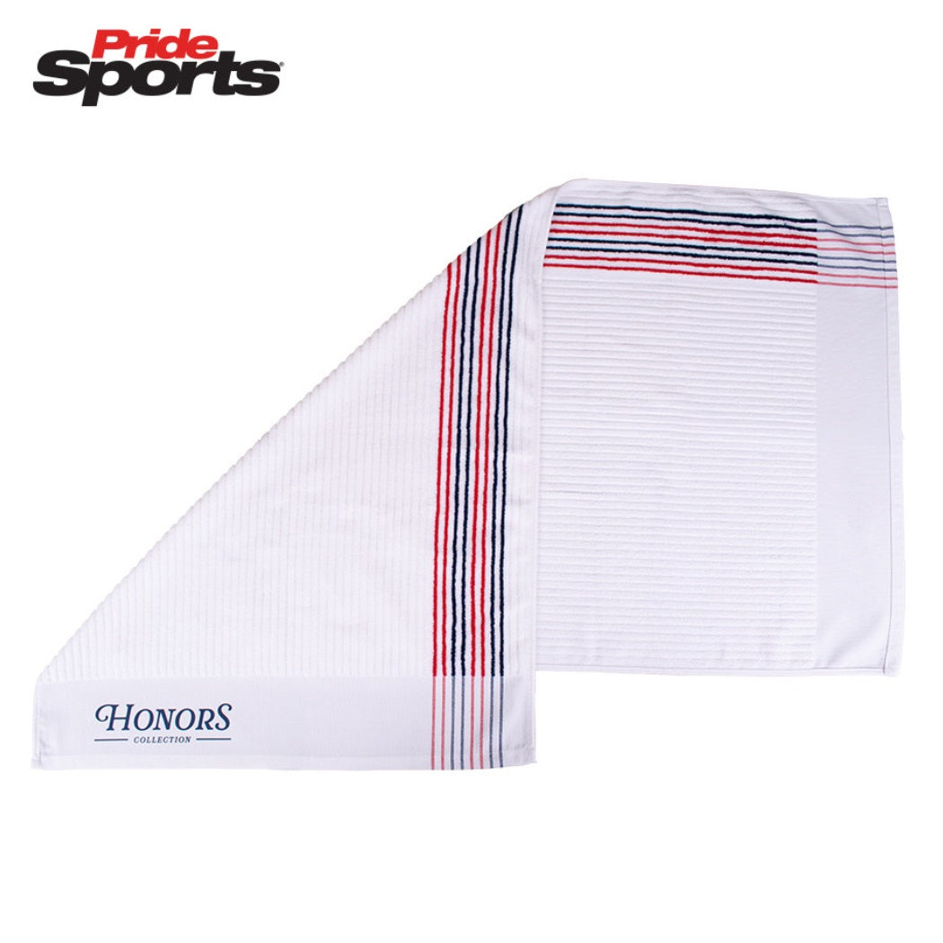 Pride Sports Honors Collection Caddie Golf Towel - White - removed from packaging and showing stripe detail
