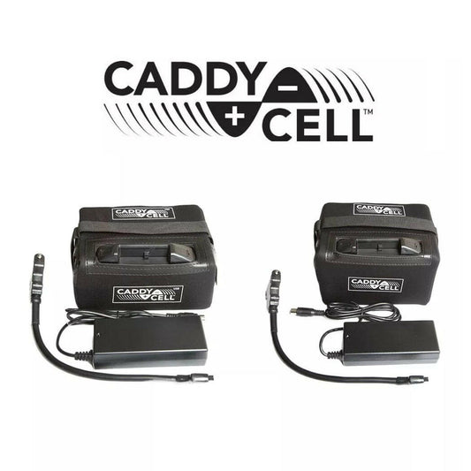 CaddyCell Lithium Battery & Charger Set Motocaddy Powakaddy  - showing both batteries