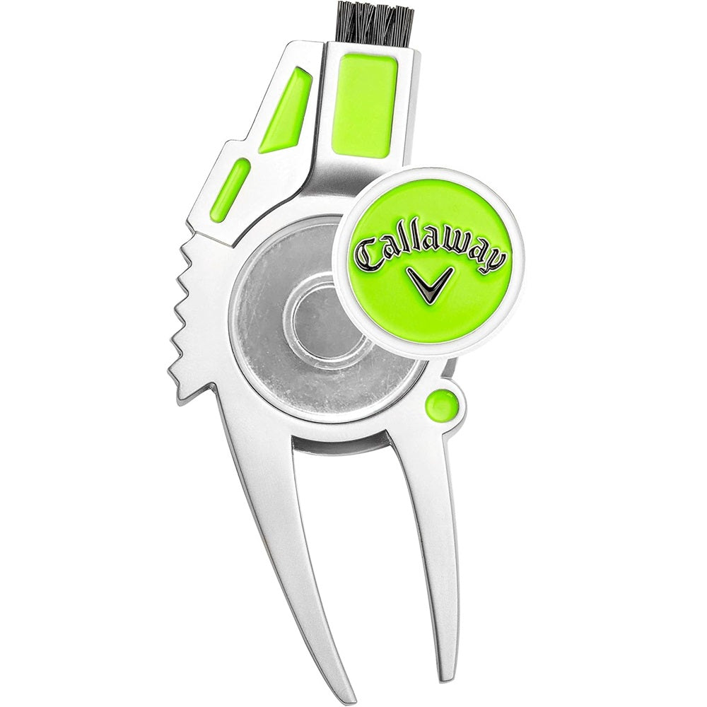 Callaway 4in1 Divot Tool (Silver/Lime) - showing the metal groove cleaner for tough dirt