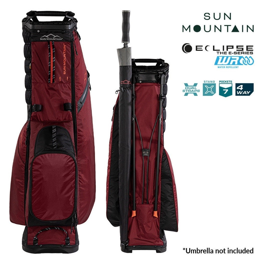 Sun Mountain Eclipse E1.5 4-Way Carry/Stand Golf Bag - Black/Garnet - front and rear views