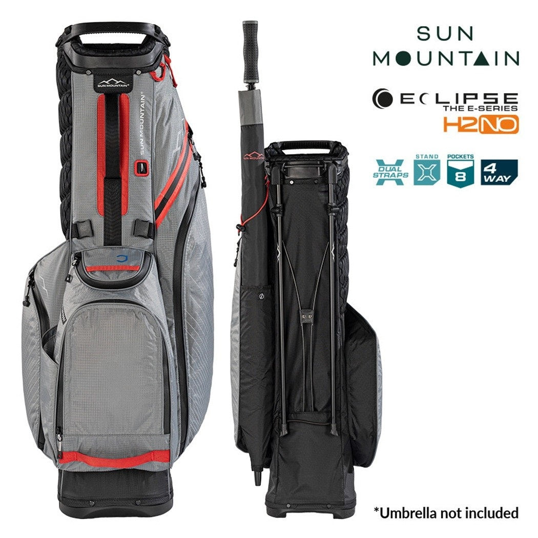 Sun Mountain Eclipse E1.5 4-Way Carry/Stand Golf Bag - Black/Nickel/Red - front and rear views