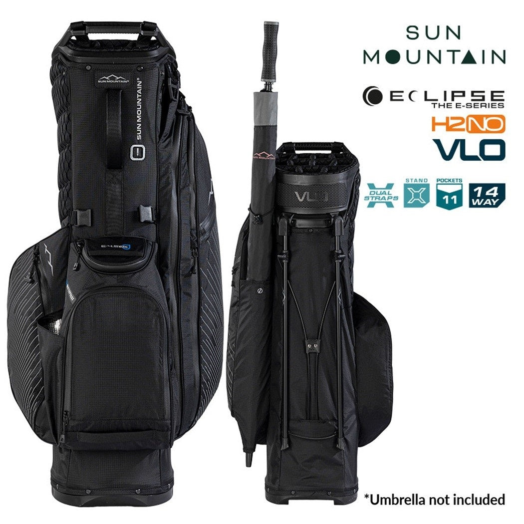 Sun Mountain Eclipse E3.5 4-Way Carry/Stand Golf Bag - Black/Steel - front and rear views