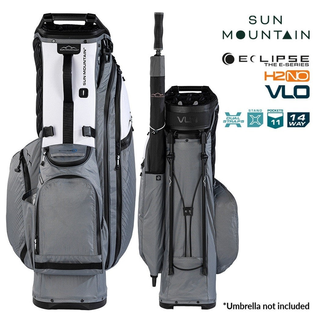 Sun Mountain Eclipse E3.5 4-Way Carry/Stand Golf Bag - Nickel/White/Black - front and rear views