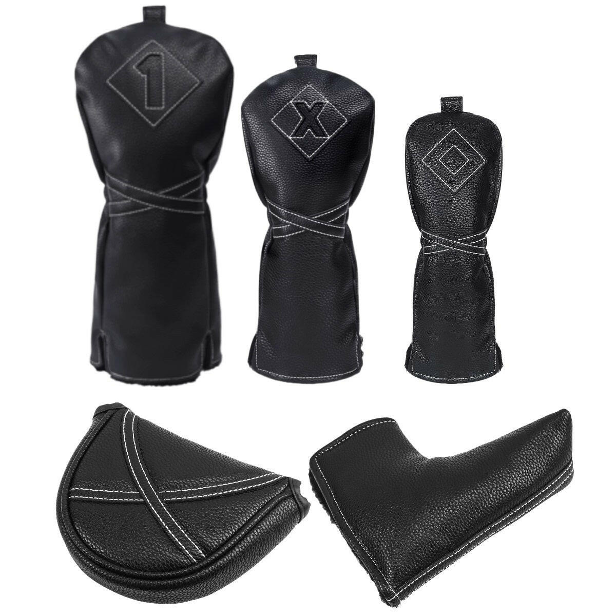 Izzo Golf Premium PU Leather Headcovers - Black - all designs