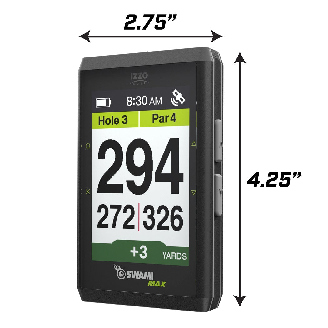 Izzo Swami Max GPS Rangefinder - dimensions in inches