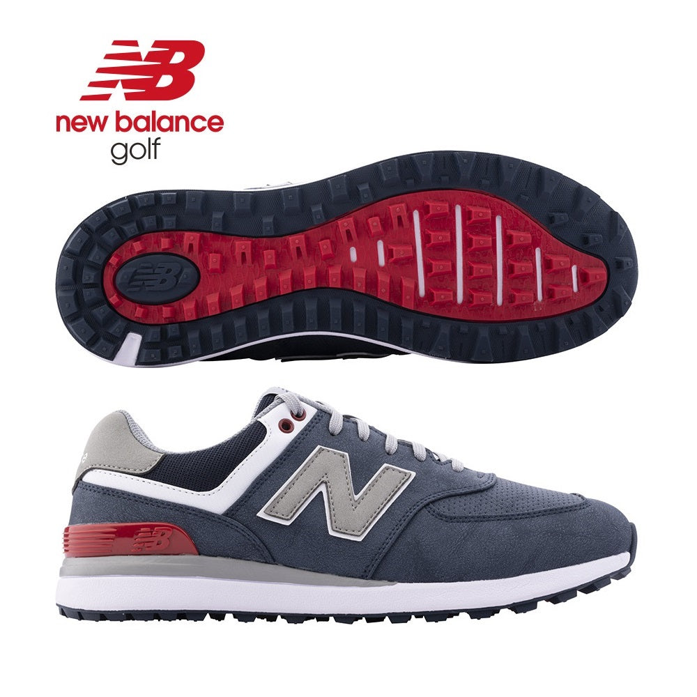 New Balance Men`s 574 Greens V2 Spikeless Golf Shoes - Navy/Red - spikeless soles