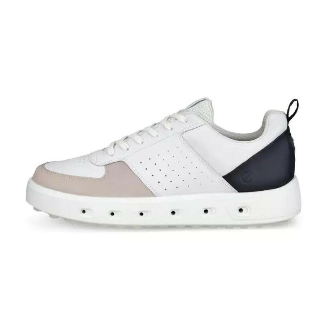 Ecco Men`s Waterproof Golf Shoes - Street 720 Hybrid - White/Black/Gravel