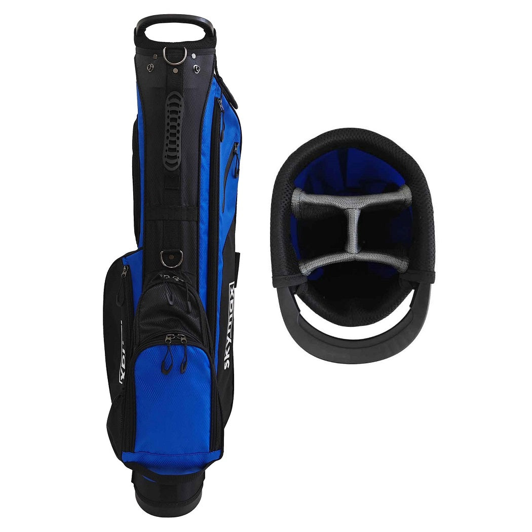 Skymax MINI Stand Bag - Black Blue - showing the 4-way divider top