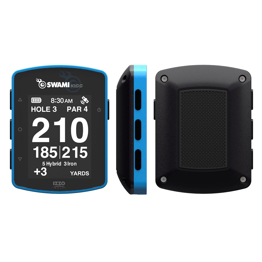 Izzo Swami Kiss 2.0 Golf GPS Rangefinder - Blue - showing front, side and rear views