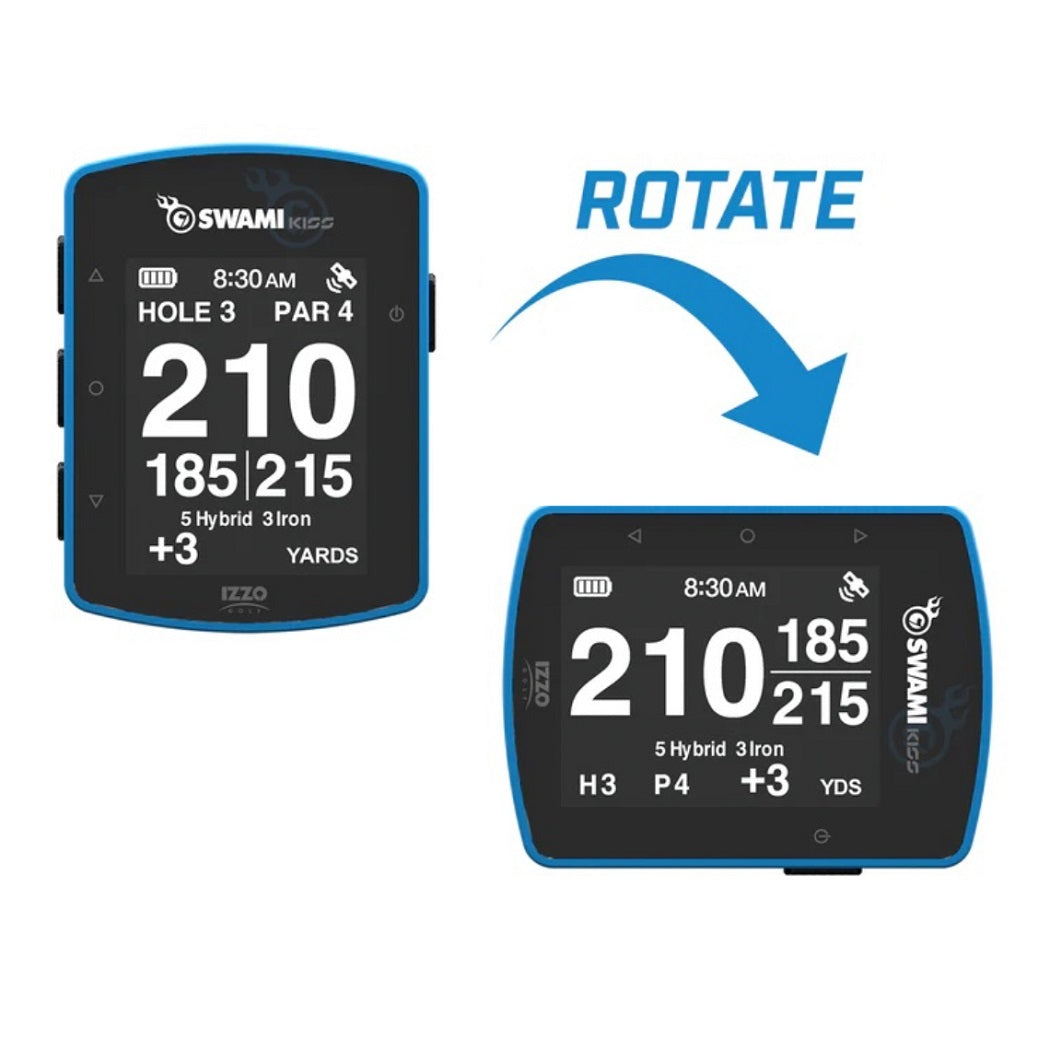 Izzo Swami Kiss 2.0 Golf GPS Rangefinder - Blue - shown in portrait and landscape modes