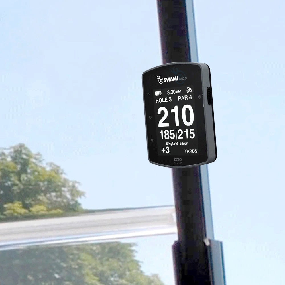 Izzo Swami Kiss 2.0 Golf GPS Rangefinder - Grey - shown attached to a trolley using the integrated magnets