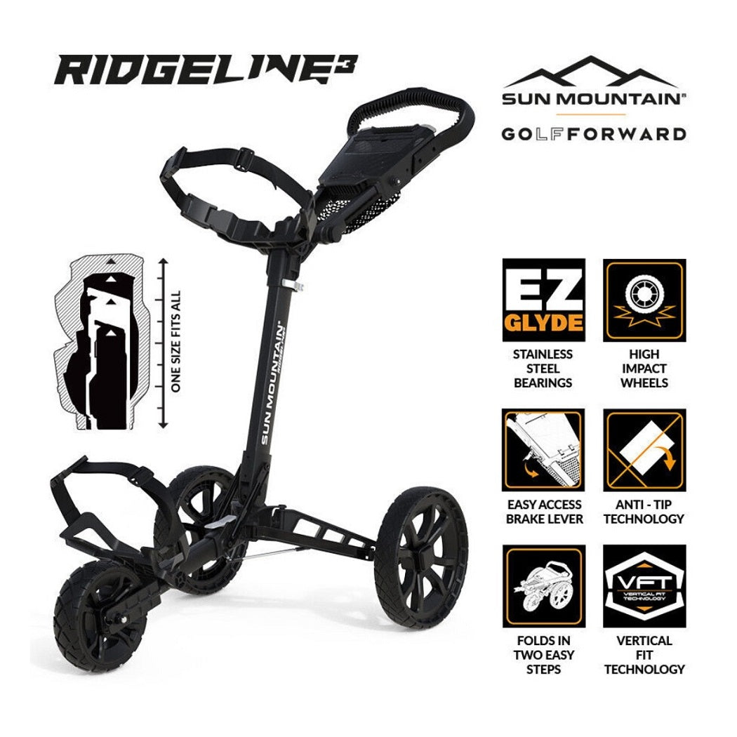 Sun Mountain Ridgeline 3 Golf Trolley features - Black