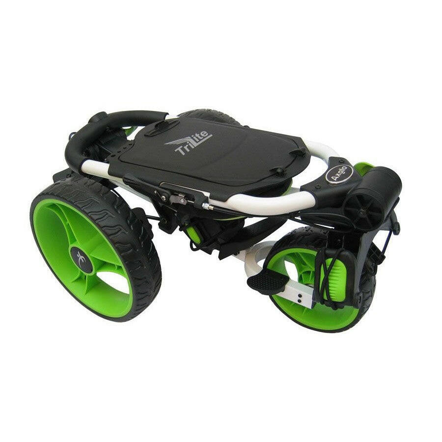 Axglo TriLite 3-Wheel Golf Trolley Push Cart - Green/Black - shown folded