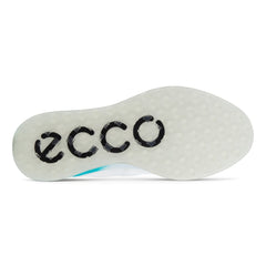 Ecco Biom S-Three BOA GORE-TEX Spikeless Men's Golf Shoes (White/Caribbean UK 10) - showing the shoe`s spikeless sole with its ecco logo