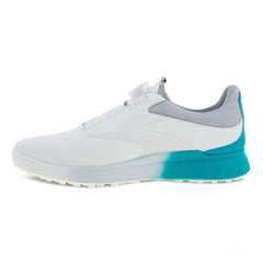 Ecco Biom S-Three BOA GORE-TEX Spikeless Men's Golf Shoes (White/Caribbean UK 10) - showing the shoe`s inner side and its colourful detailing