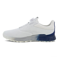 Ecco Biom S-Three BOA GORE-TEX Spikeless Men's Golf Shoes (White/Blue Depths UK 7.5) - showing the shoe`s inner side and its colourful detailing