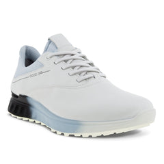 Ecco Biom S-Three GORE-TEX Spikeless Men's Golf Shoes (White/Black/Air UK 7.5) - showing the shoe`s toe, laces and outer side