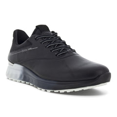 Ecco S-Three GORE-TEX Spikeless Men's Golf Shoes (Black/Concrete UK 8-8.5) - showing the front and side of one shoe